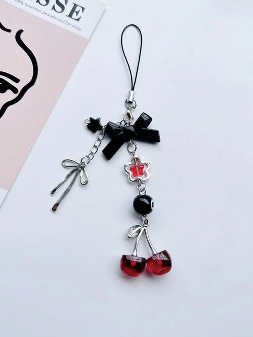 1pc Y2K Aesthetic Cherry Bow Phone Lanyard, Cute Girl Kawaii Charm, Unique Personalized Design, Suitable For Commuting, Camera Strap