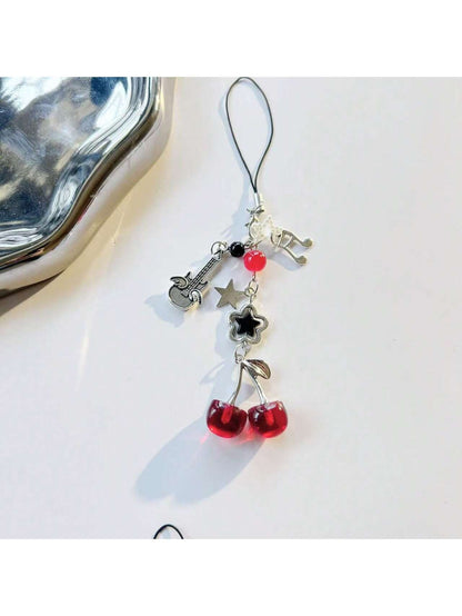 1pc Y2K Aesthetic Cherry Bow Phone Lanyard, Cute Girl Kawaii Charm, Unique Personalized Design, Suitable For Commuting, Camera Strap