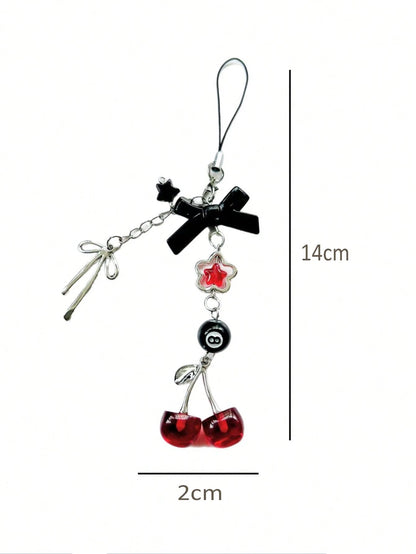 1pc Y2K Aesthetic Cherry Bow Phone Lanyard, Cute Girl Kawaii Charm, Unique Personalized Design, Suitable For Commuting, Camera Strap