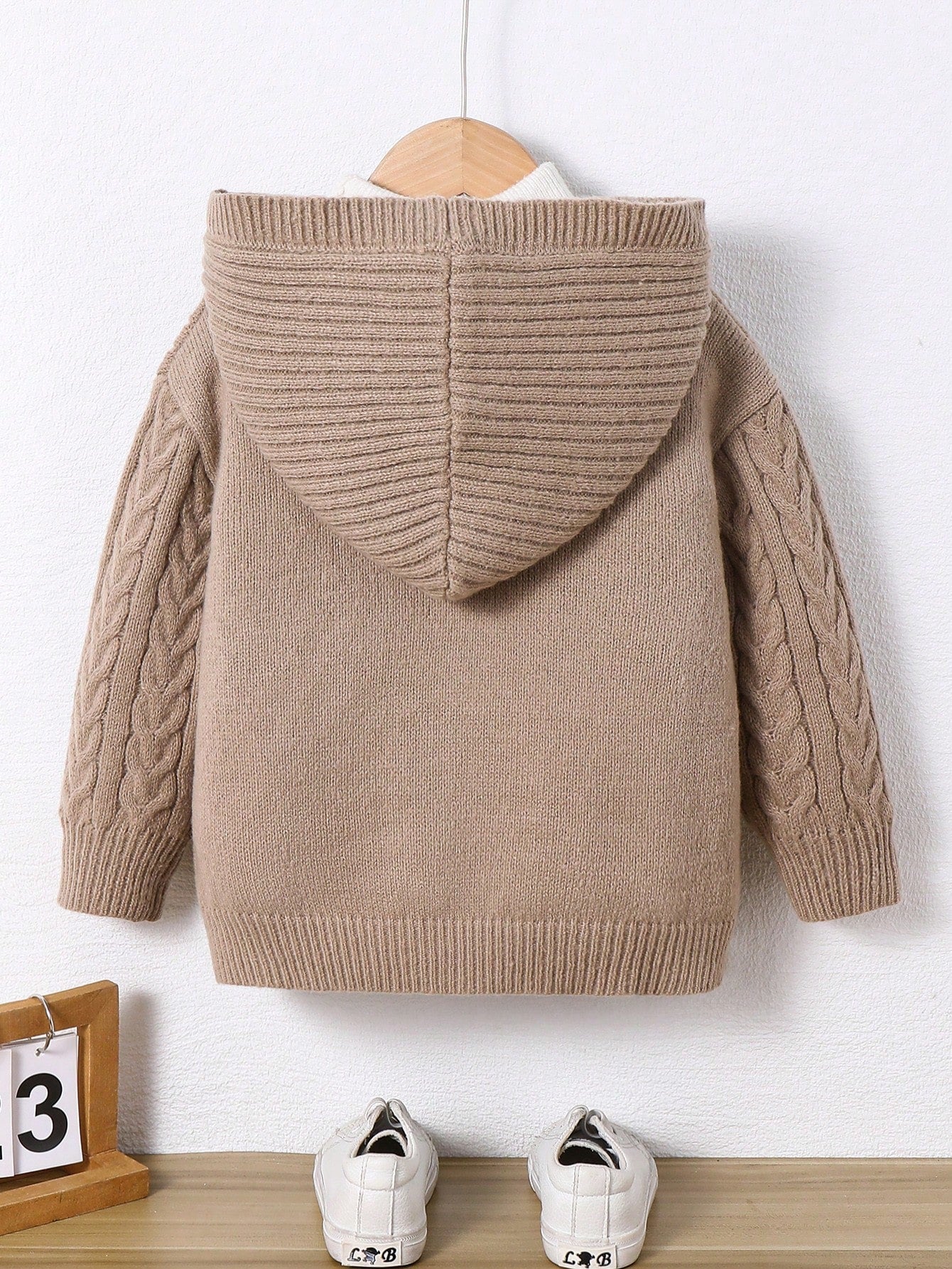 1pc Young Boys Casual Cute Cozy Oversized Ribbed Trim Hoodie Cardigan, Khaki Color, Suitable For Travel, School, Daily Gathering, Autumn/Winter Season