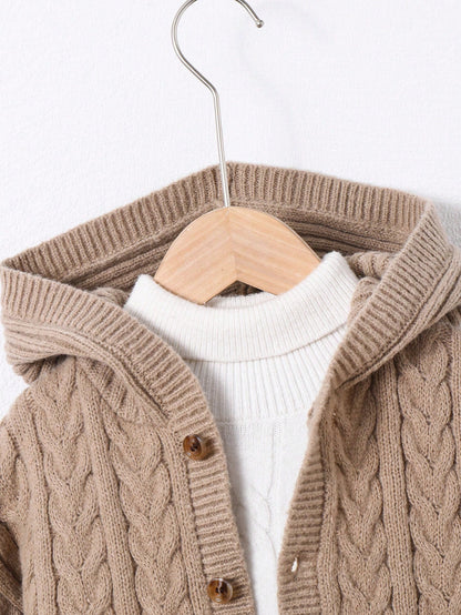 1pc Young Boys Casual Cute Cozy Oversized Ribbed Trim Hoodie Cardigan, Khaki Color, Suitable For Travel, School, Daily Gathering, Autumn/Winter Season