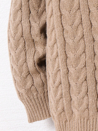 1pc Young Boys Casual Cute Cozy Oversized Ribbed Trim Hoodie Cardigan, Khaki Color, Suitable For Travel, School, Daily Gathering, Autumn/Winter Season