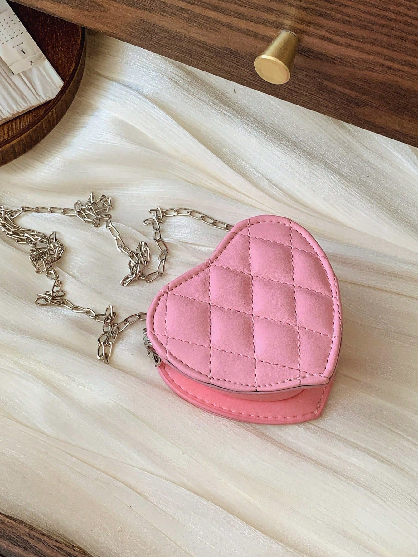 1pc Zipper Closure New Fashionable Embroidered Chain Heart-Shaped Shoulder Bag, Unique Rhombus Crossbody Bag For Girls