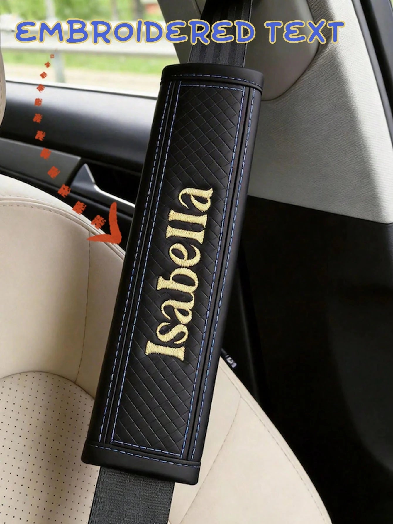 1pcEmbroidered Seat Belt Covers, Customized Car Comfort Seat Cushions, Personalized Soft Shoulder Straps (With Printed Names), Men's And Women's Exclusive Car Accessories