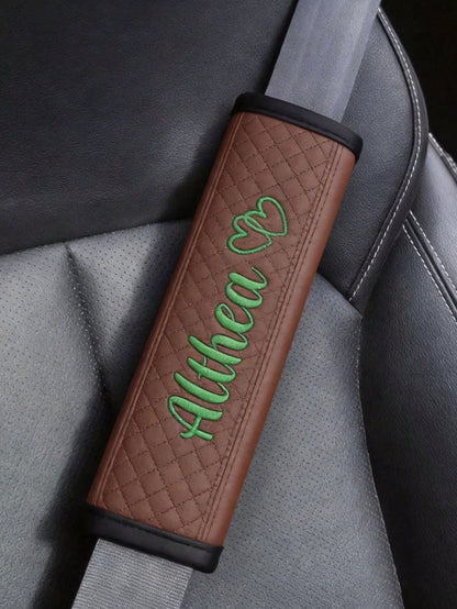 1pcEmbroidered Seat Belt Covers, Customized Car Comfort Seat Cushions, Personalized Soft Shoulder Straps (With Printed Names), Men's And Women's Exclusive Car Accessories