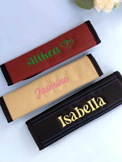 1pcEmbroidered Seat Belt Covers, Customized Car Comfort Seat Cushions, Personalized Soft Shoulder Straps (With Printed Names), Men's And Women's Exclusive Car Accessories