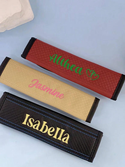 1pcEmbroidered Seat Belt Covers, Customized Car Comfort Seat Cushions, Personalized Soft Shoulder Straps (With Printed Names), Men's And Women's Exclusive Car Accessories