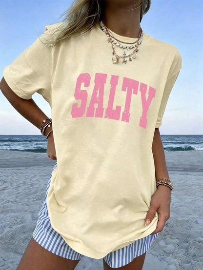 1pcsWomen's If Crabby Please Return To The Beach Salty Graphic T-Shirt 100% Cotton Double-Sided Print Oversized Casual Summer Tops| Summer Clothes