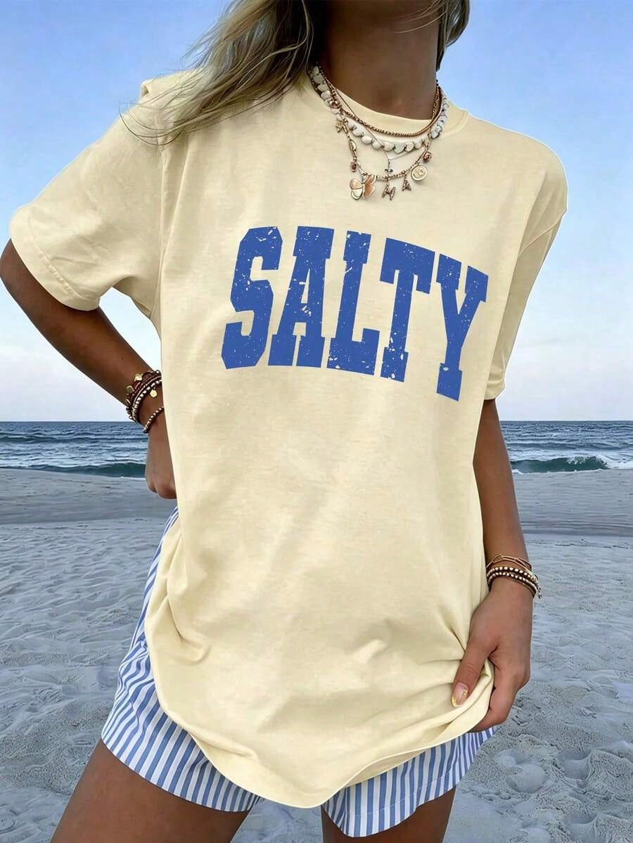 1pcsWomen's If Crabby Please Return To The Beach Salty Graphic T-Shirt 100% Cotton Double-Sided Print Oversized Casual Summer Tops| Summer Clothes