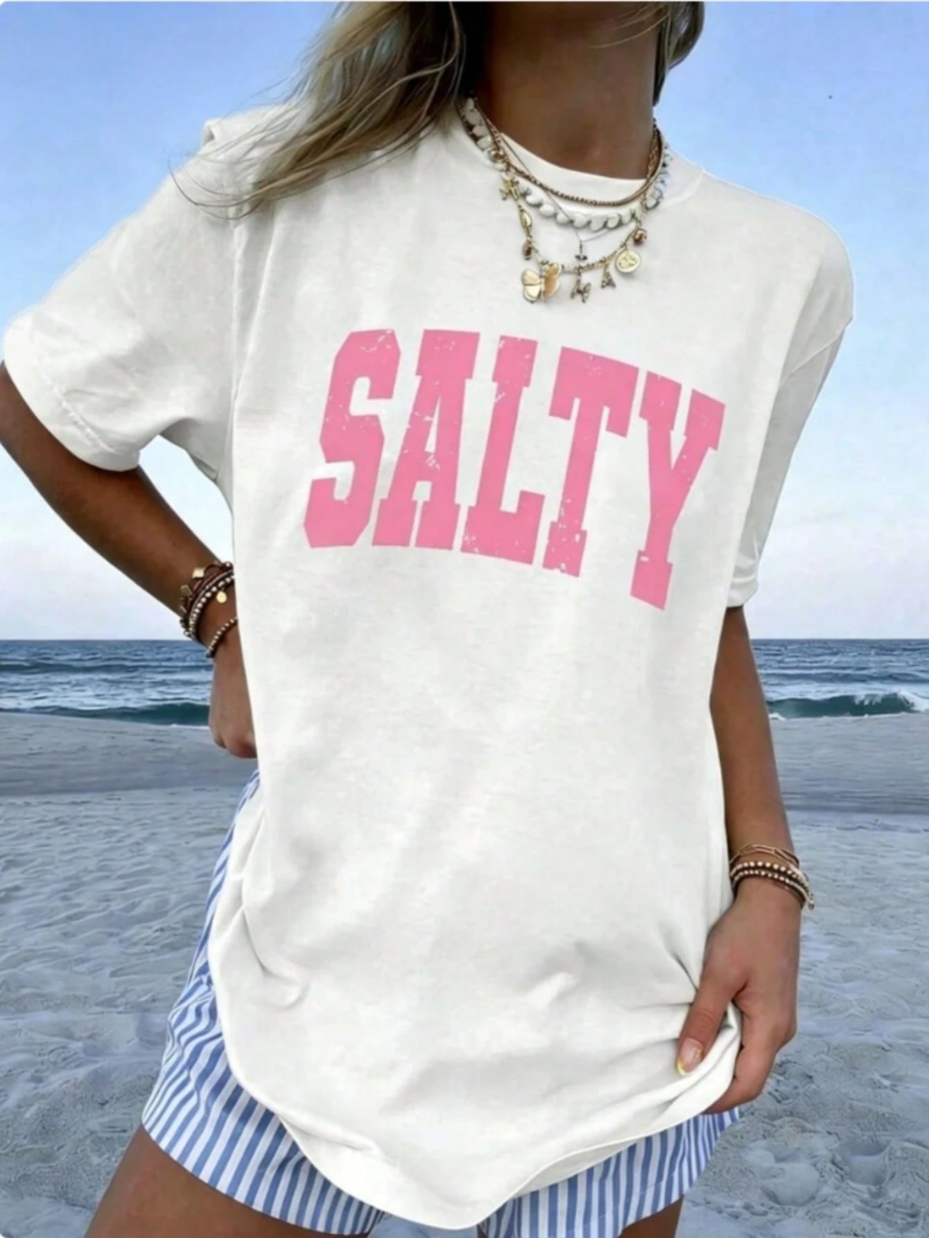 1pcsWomen's If Crabby Please Return To The Beach Salty Graphic T-Shirt 100% Cotton Double-Sided Print Oversized Casual Summer Tops| Summer Clothes