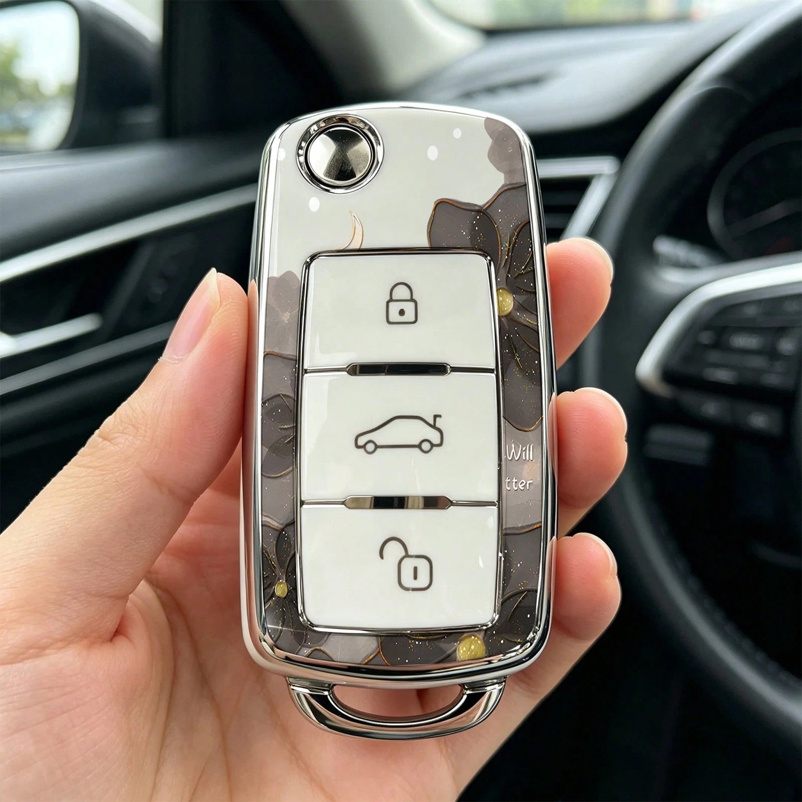 1pieza Car Key Case-Adorable Print,Suitable For Jetta Mk6, Polo Mk5, Golf Mk6, Tiguan Mk1, Passat B7, Passat NMS, Caddy Mk3, Beetle, Amarok, Touran Mk1. Advanced Soft-Touch, Does Not Block Signal, Uni