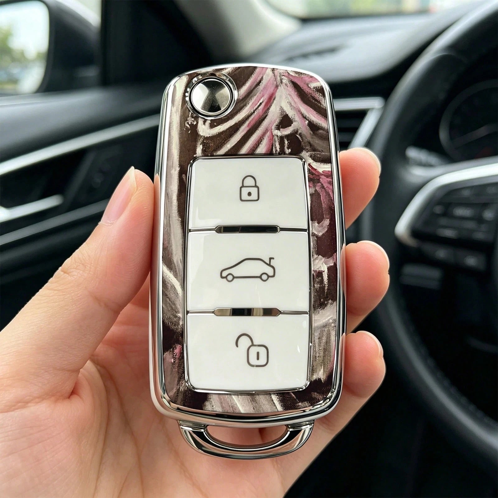 1pieza Car Key Case-Adorable Print,Suitable For Jetta Mk6, Polo Mk5, Golf Mk6, Tiguan Mk1, Passat B7, Passat NMS, Caddy Mk3, Beetle, Amarok, Touran Mk1. Advanced Soft-Touch, Does Not Block Signal, Uni