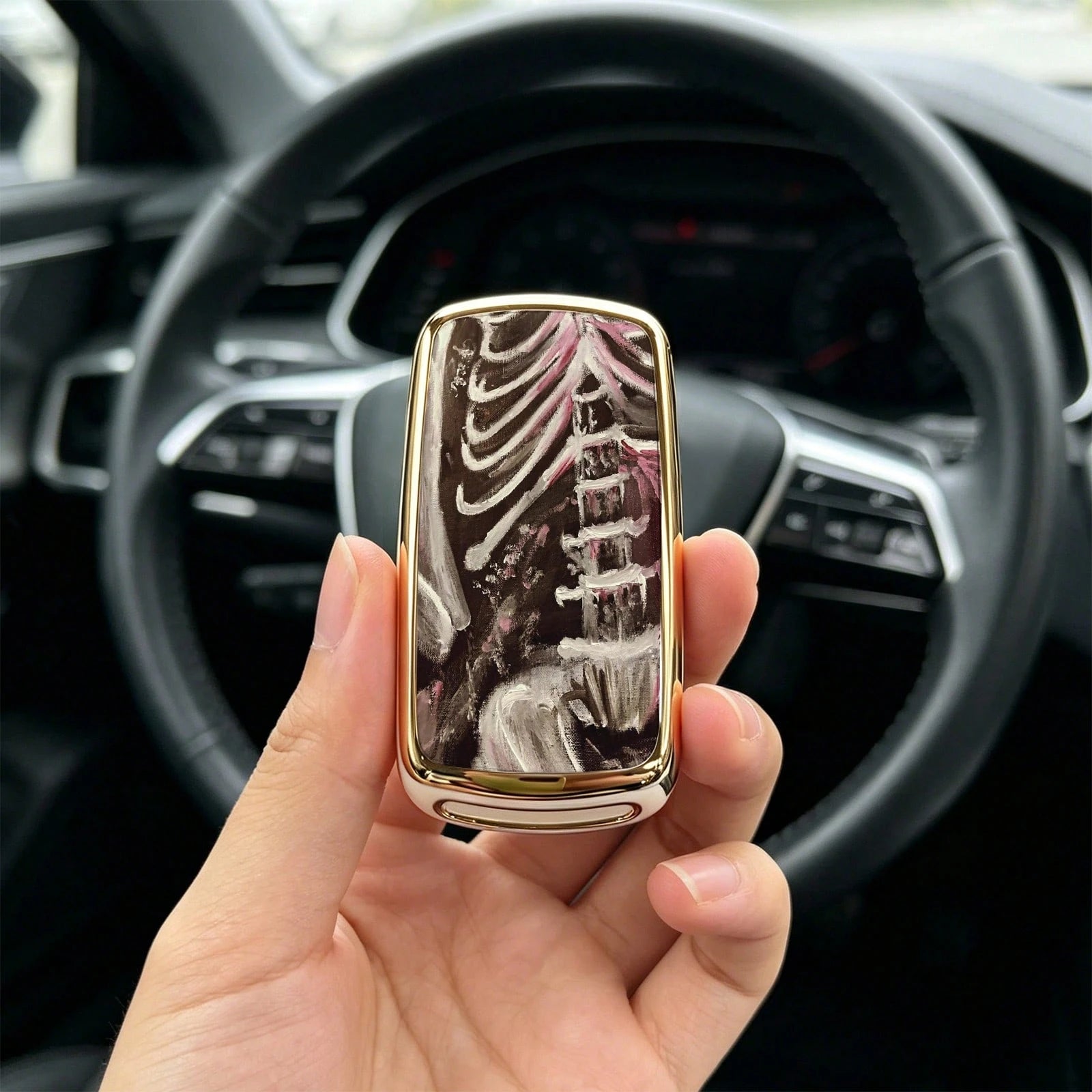 1pieza Car Key Case-Adorable Print,Suitable For Jetta Mk6, Polo Mk5, Golf Mk6, Tiguan Mk1, Passat B7, Passat NMS, Caddy Mk3, Beetle, Amarok, Touran Mk1. Advanced Soft-Touch, Does Not Block Signal, Uni