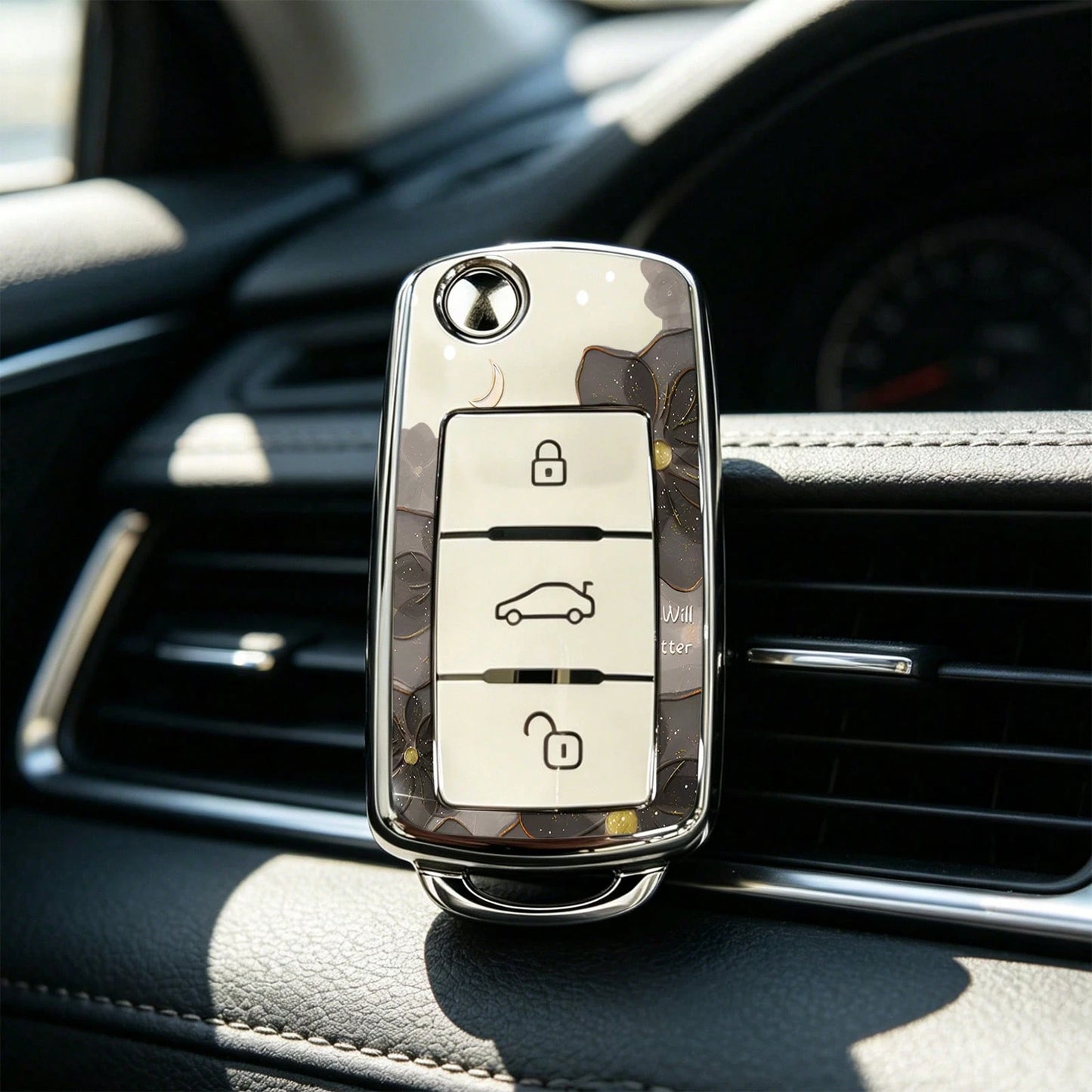 1pieza Car Key Case-Adorable Print,Suitable For Jetta Mk6, Polo Mk5, Golf Mk6, Tiguan Mk1, Passat B7, Passat NMS, Caddy Mk3, Beetle, Amarok, Touran Mk1. Advanced Soft-Touch, Does Not Block Signal, Uni