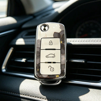 1pieza Car Key Case-Adorable Print,Suitable For Jetta Mk6, Polo Mk5, Golf Mk6, Tiguan Mk1, Passat B7, Passat NMS, Caddy Mk3, Beetle, Amarok, Touran Mk1. Advanced Soft-Touch, Does Not Block Signal, Uni
