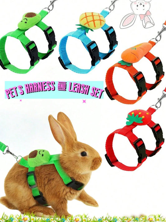 1SET/2 Packs/3 Packs Adjustable Rabbit Harness And Leash Set, Fruit Shaped Designs Like Strawberry And Carrot, Cute Vest Harness Leash For Rabbit, Ferret, Small Pets Training, Walking, Leisure