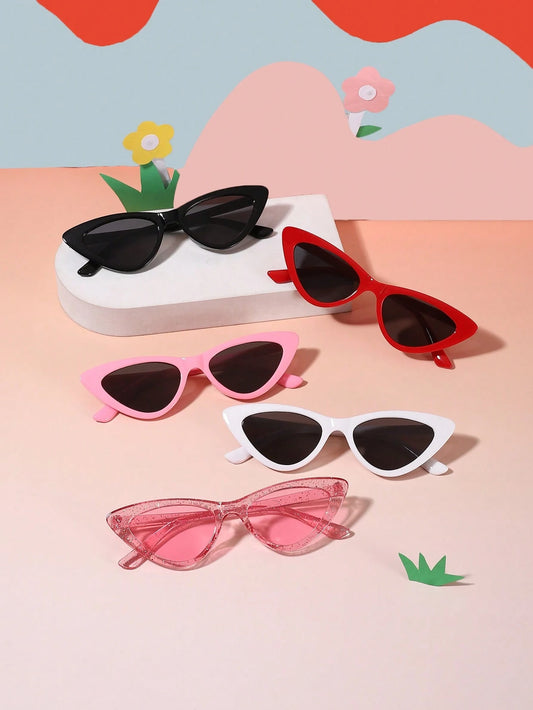 1set 5pcS Boys Girls 6-12Y Polycarbonate Cat Eye Frames Candy Vintage Classic Color System Personalized Versatile Fashion Glasses, Outdoor Travel Party Outfit, With Glasses Box