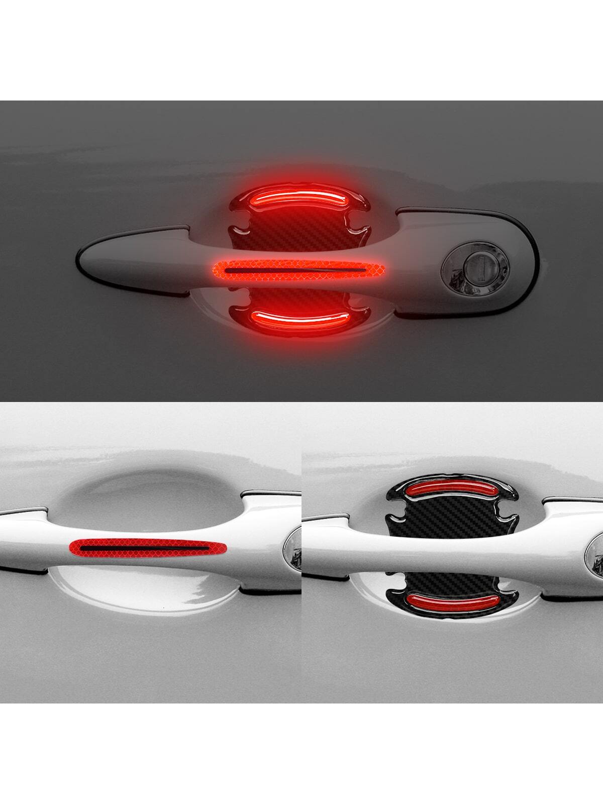 1set 8pcs Red Car Door Bowl Handle Reflective Stickers