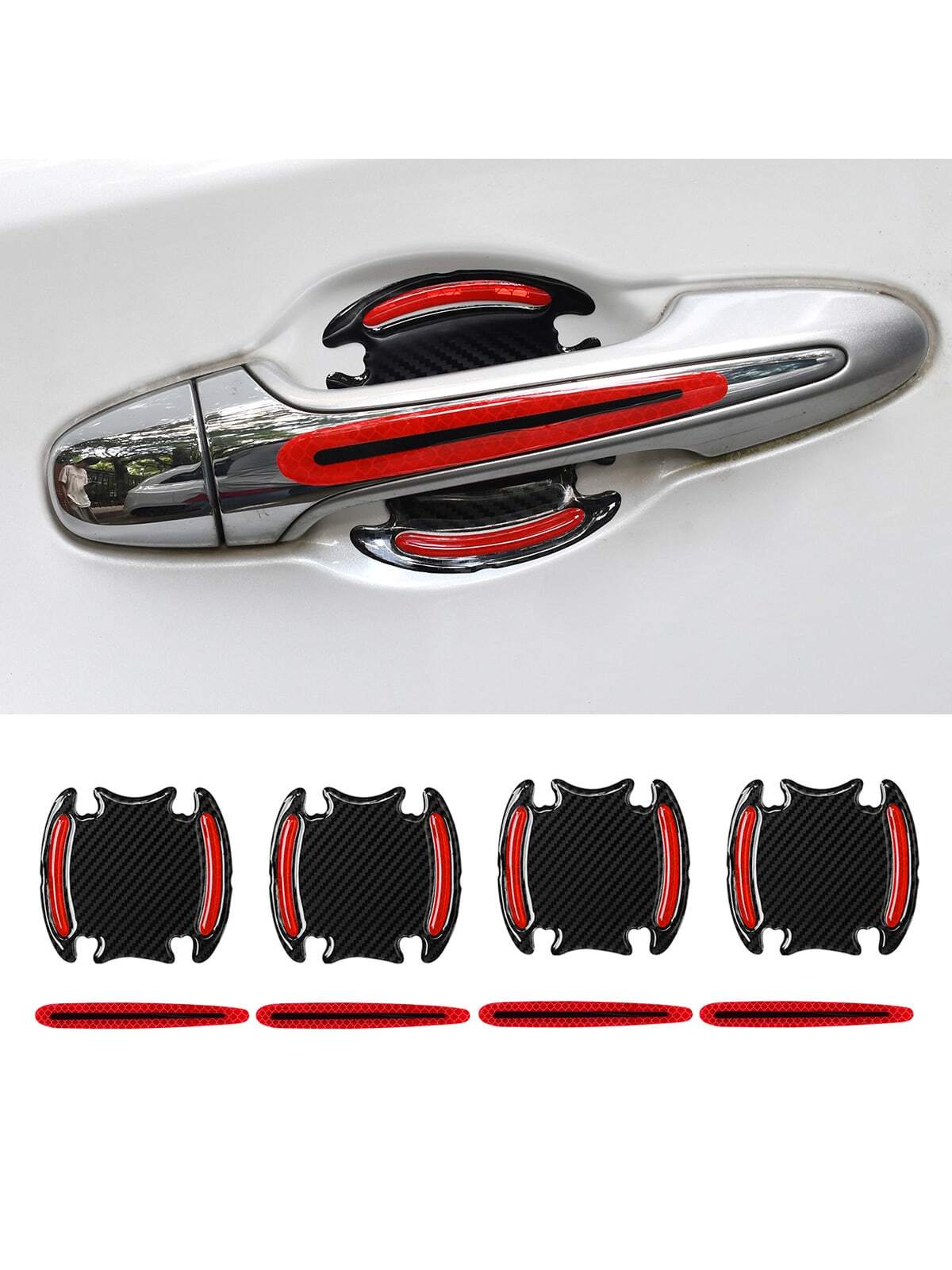 1set 8pcs Red Car Door Bowl Handle Reflective Stickers