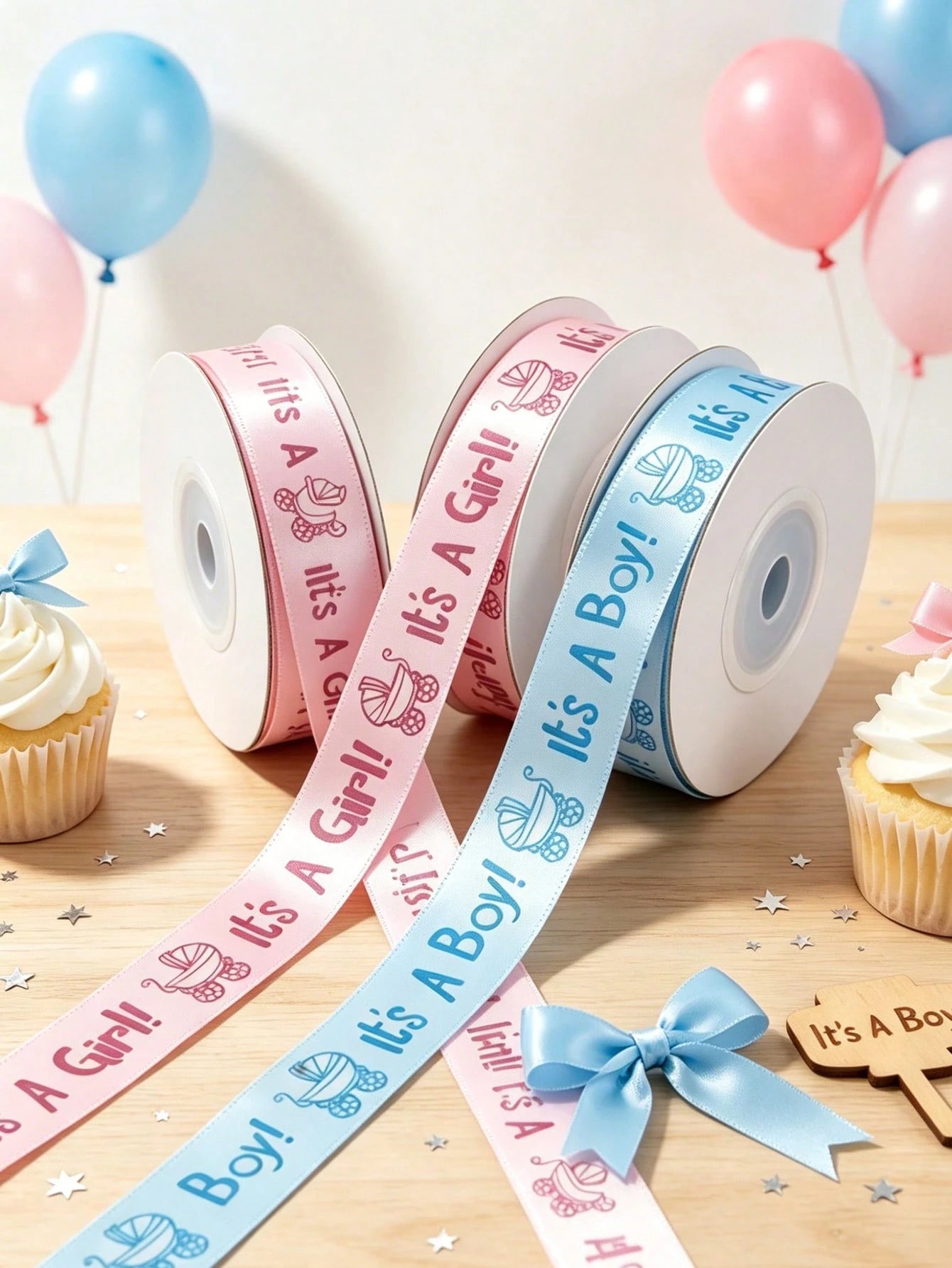 2/1 Roll, Satin Ribbon (9m/Roll), Suitable For DIY Rose Decoration, Gift Wrapping- Baby Shower Bows, Gift Box Decoration, Gender Reveal Party Supplies, Baby Shower Favor Packaging Ribbon, Party Small