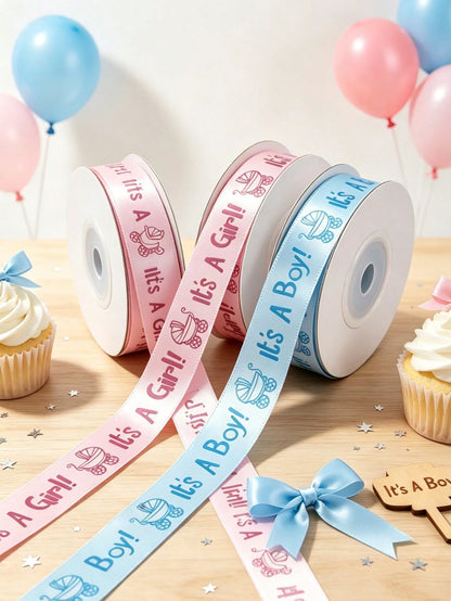2/1 Roll, Satin Ribbon (9m/Roll), Suitable For DIY Rose Decoration, Gift Wrapping- Baby Shower Bows, Gift Box Decoration, Gender Reveal Party Supplies, Baby Shower Favor Packaging Ribbon, Party Small