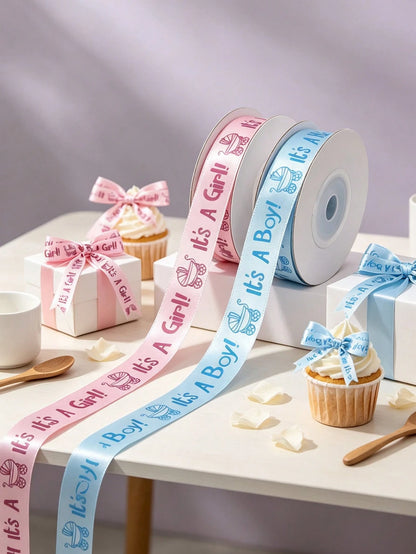 2/1 Roll, Satin Ribbon (9m/Roll), Suitable For DIY Rose Decoration, Gift Wrapping- Baby Shower Bows, Gift Box Decoration, Gender Reveal Party Supplies, Baby Shower Favor Packaging Ribbon, Party Small