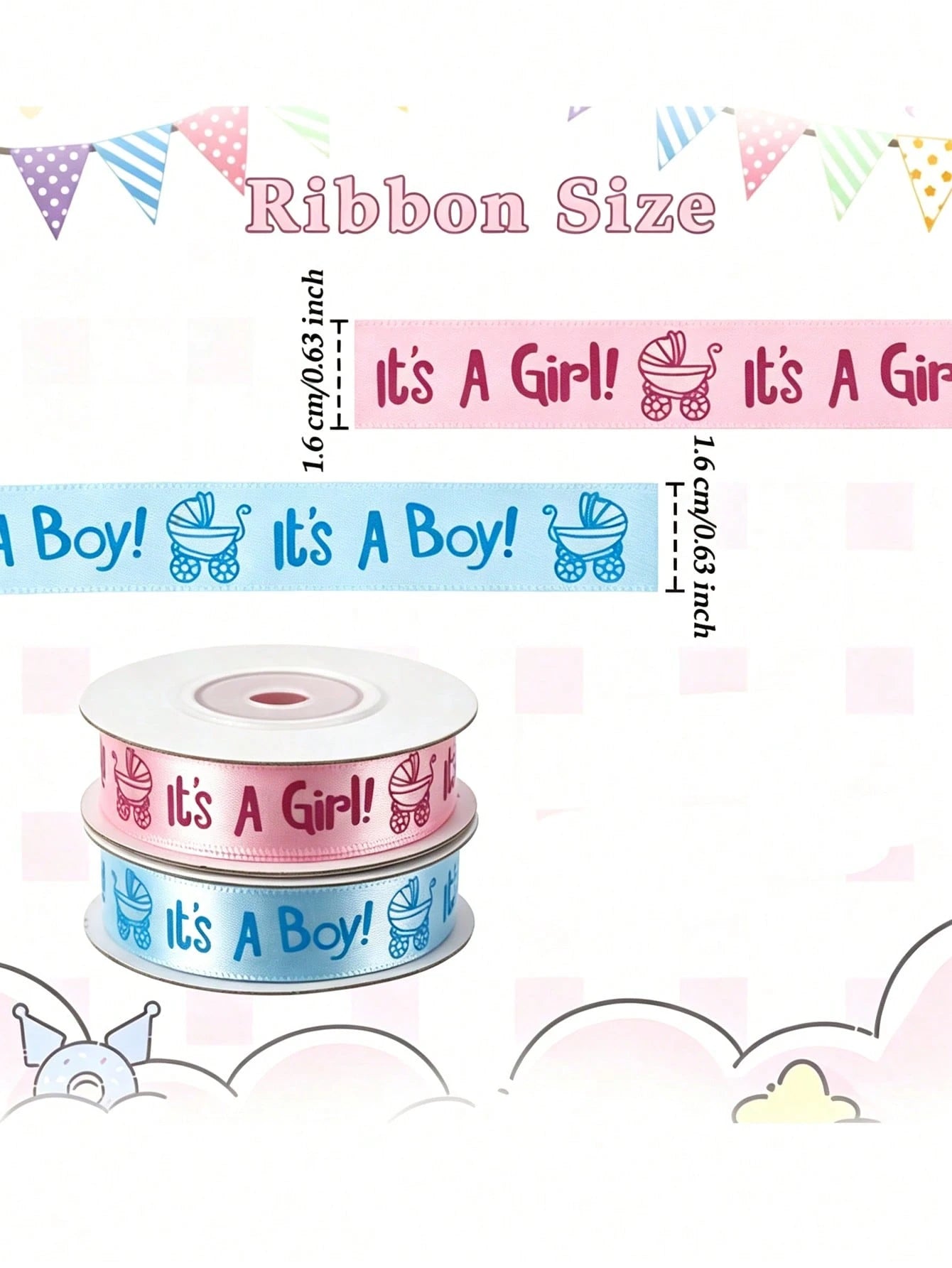 2/1 Roll, Satin Ribbon (9m/Roll), Suitable For DIY Rose Decoration, Gift Wrapping- Baby Shower Bows, Gift Box Decoration, Gender Reveal Party Supplies, Baby Shower Favor Packaging Ribbon, Party Small