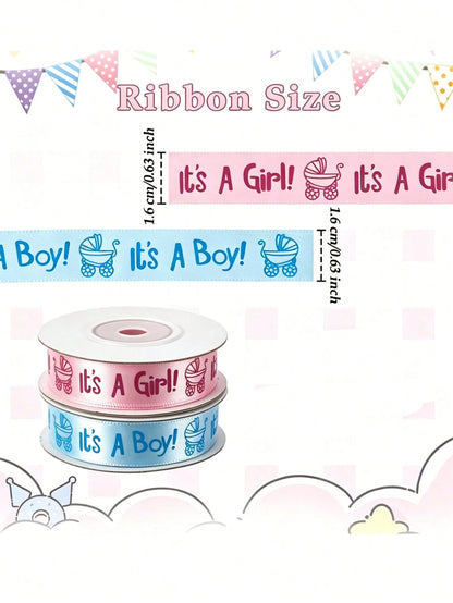 2/1 Roll, Satin Ribbon (9m/Roll), Suitable For DIY Rose Decoration, Gift Wrapping- Baby Shower Bows, Gift Box Decoration, Gender Reveal Party Supplies, Baby Shower Favor Packaging Ribbon, Party Small