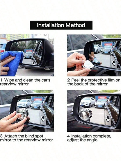 2/1pc 360° Adjustable Blind Spot Rear View Mirror, Convex Wide Angle Mirror With Round Frame For Car Reversing