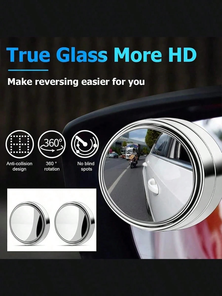 2/1pc 360° Adjustable Blind Spot Rear View Mirror, Convex Wide Angle Mirror With Round Frame For Car Reversing