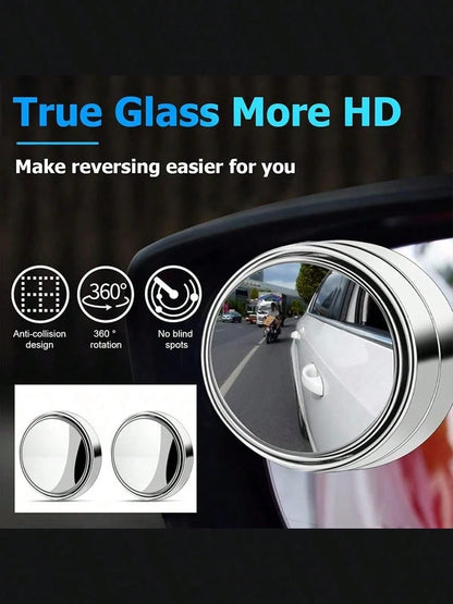 2/1pc 360° Adjustable Blind Spot Rear View Mirror, Convex Wide Angle Mirror With Round Frame For Car Reversing