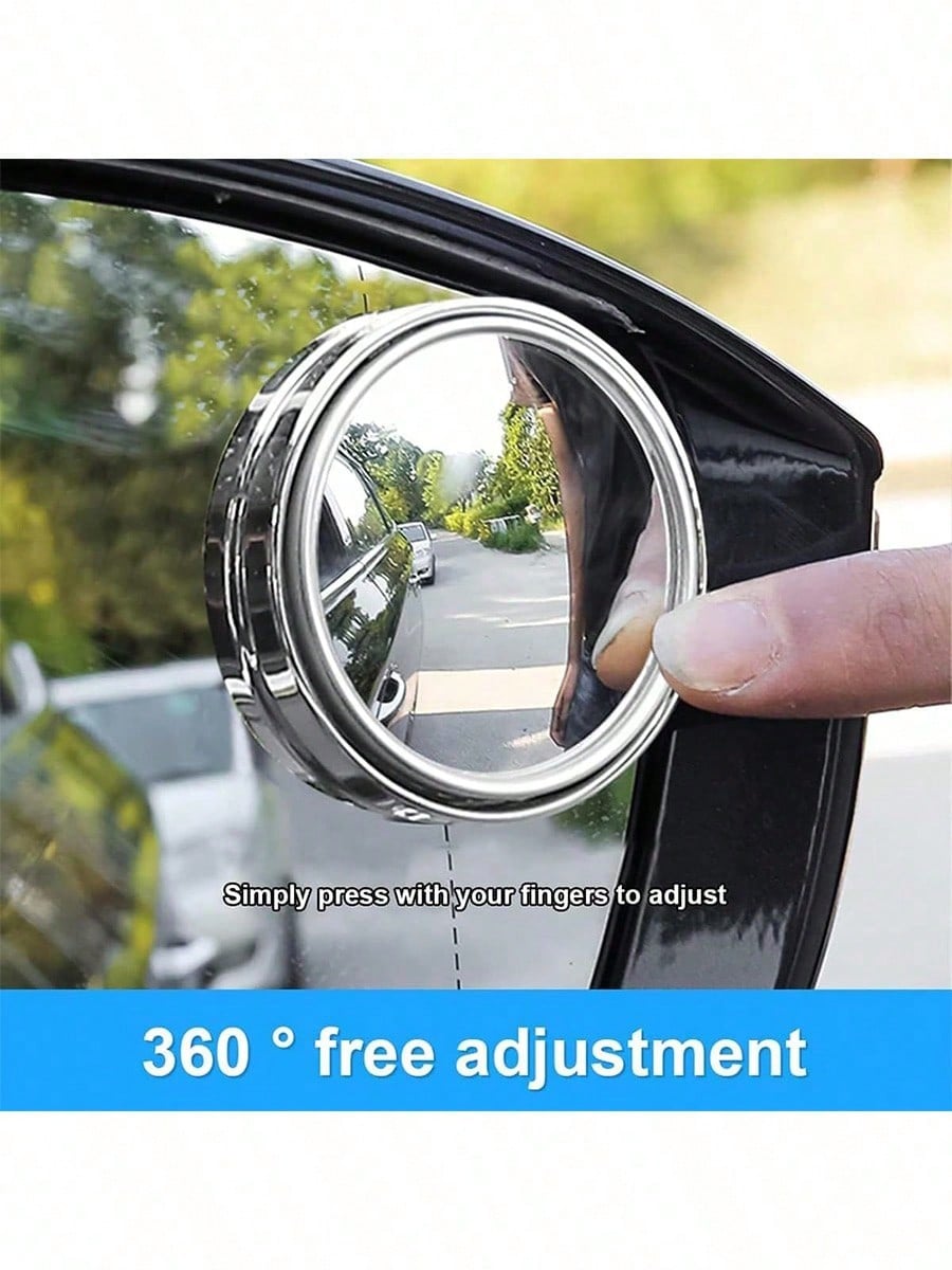 2/1pc 360° Adjustable Blind Spot Rear View Mirror, Convex Wide Angle Mirror With Round Frame For Car Reversing