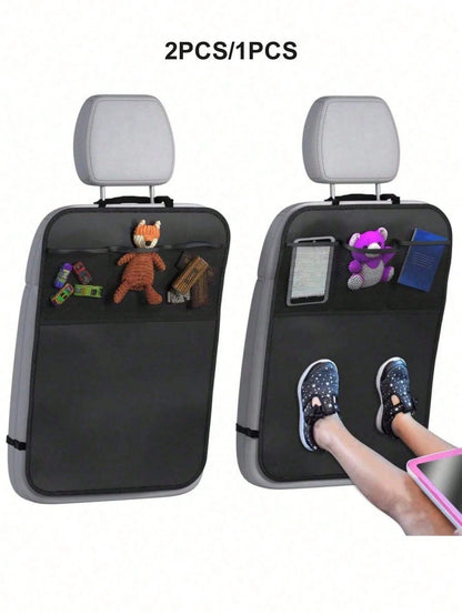 2/1pc Car Seat Back Protector + 3 Pocket Storage Bag, Extra Large Waterproof Anti-Kick Pad, Rear Seat Protector, Car Seat Back Protector, Prevent Dust, Mud And Scratches- Universal Car Interior Prote