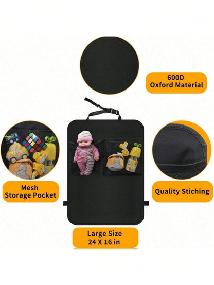 2/1pc Car Seat Back Protector + 3 Pocket Storage Bag, Extra Large Waterproof Anti-Kick Pad, Rear Seat Protector, Car Seat Back Protector, Prevent Dust, Mud And Scratches- Universal Car Interior Prote