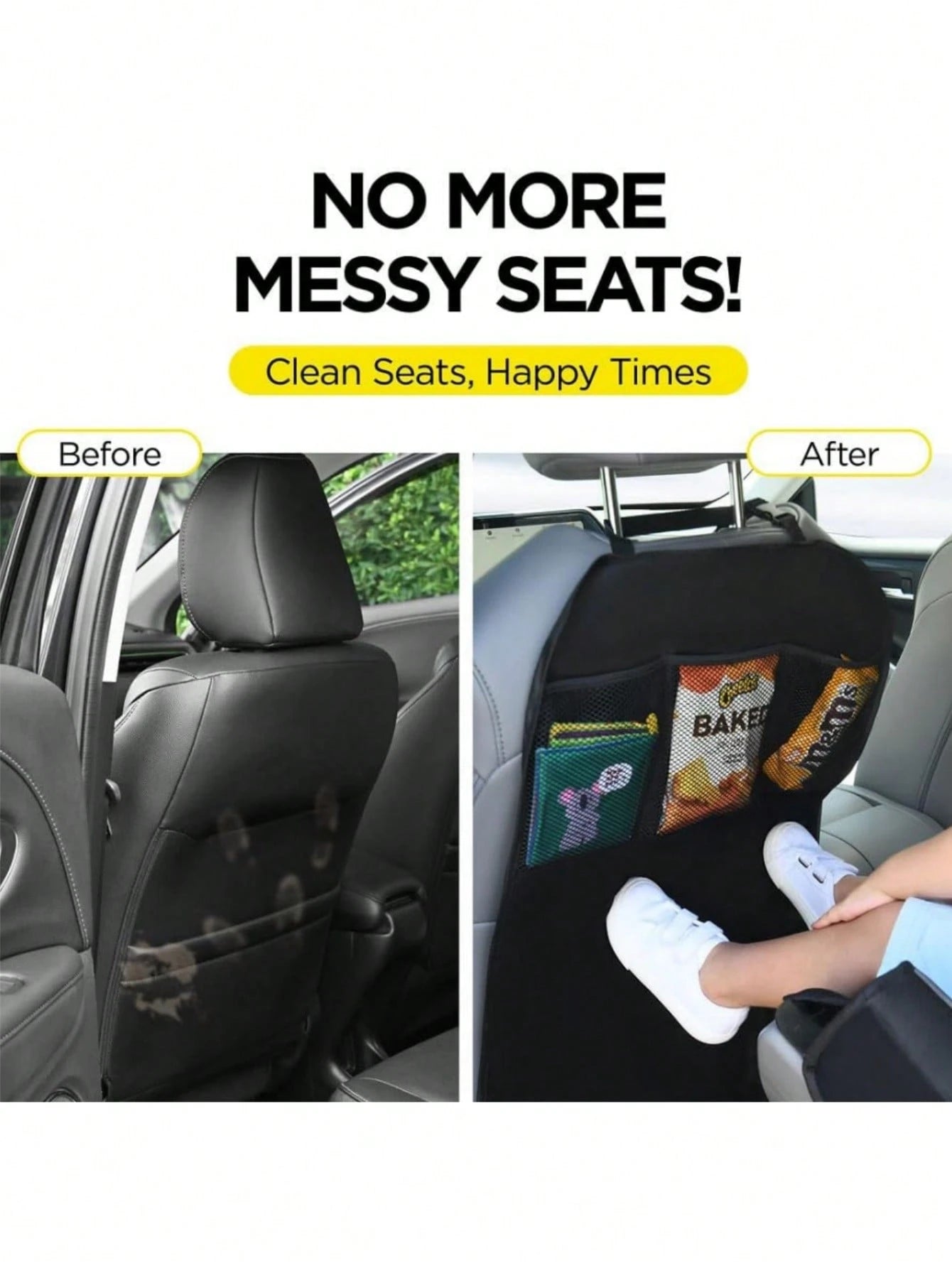 2/1pc Car Seat Back Protector + 3 Pocket Storage Bag, Extra Large Waterproof Anti-Kick Pad, Rear Seat Protector, Car Seat Back Protector, Prevent Dust, Mud And Scratches- Universal Car Interior Prote