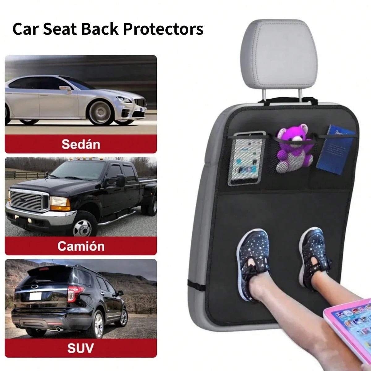 2/1pc Car Seat Back Protector + 3 Pocket Storage Bag, Extra Large Waterproof Anti-Kick Pad, Rear Seat Protector, Car Seat Back Protector, Prevent Dust, Mud And Scratches- Universal Car Interior Prote