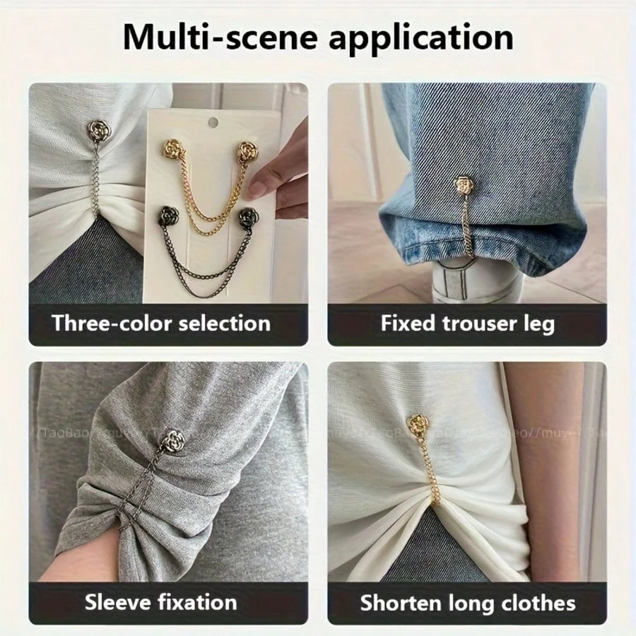 2/30pcs Rose-Shaped Buttons To Shorten Pants Legs, Prevent Dragging, Short Sleeve Adjustable Buttons, Hem Fixing Buttons, Shortening Pins, Cuff Adjusters, Clothing Adjustable Buttons, Elegant Buttons