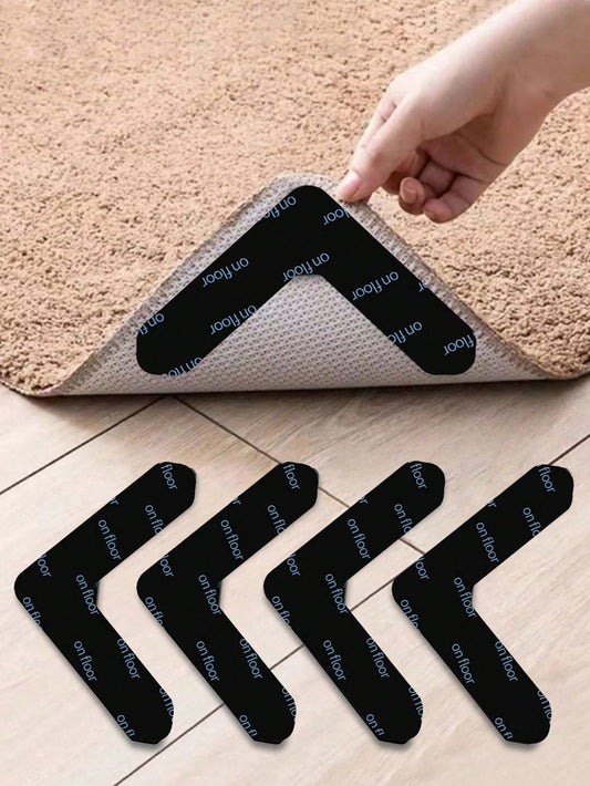 2/4/8pcs L-Type Anti Slip Carpet Stickers And Adhesives, Suitable For Living Room, Dining Room, Bathroom Tile And Wooden Floor Areas, Prevent Movement And Sliding, Ensure The Mat Is Flat And Fixed, In