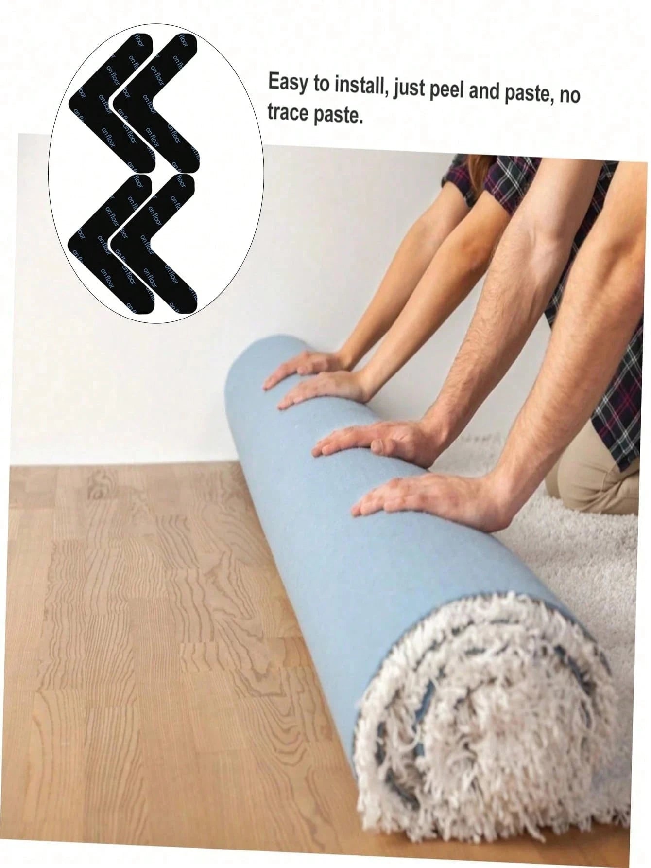 2/4/8pcs L-Type Anti Slip Carpet Stickers And Adhesives, Suitable For Living Room, Dining Room, Bathroom Tile And Wooden Floor Areas, Prevent Movement And Sliding, Ensure The Mat Is Flat And Fixed, In