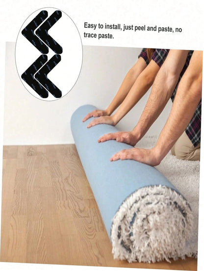 2/4/8pcs L-Type Anti Slip Carpet Stickers And Adhesives, Suitable For Living Room, Dining Room, Bathroom Tile And Wooden Floor Areas, Prevent Movement And Sliding, Ensure The Mat Is Flat And Fixed, In