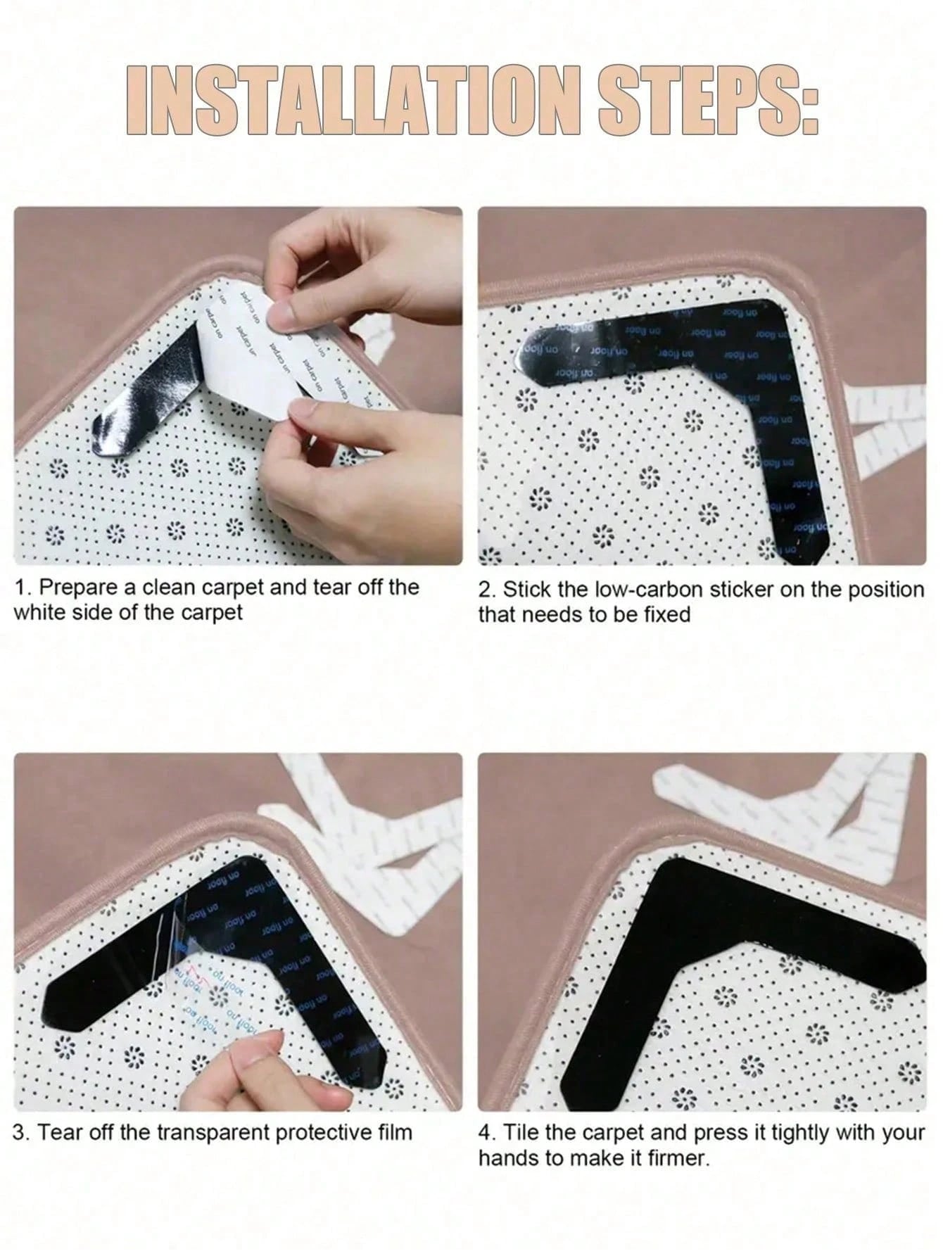 2/4/8pcs L-Type Anti Slip Carpet Stickers And Adhesives, Suitable For Living Room, Dining Room, Bathroom Tile And Wooden Floor Areas, Prevent Movement And Sliding, Ensure The Mat Is Flat And Fixed, In