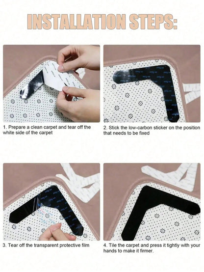 2/4/8pcs L-Type Anti Slip Carpet Stickers And Adhesives, Suitable For Living Room, Dining Room, Bathroom Tile And Wooden Floor Areas, Prevent Movement And Sliding, Ensure The Mat Is Flat And Fixed, In