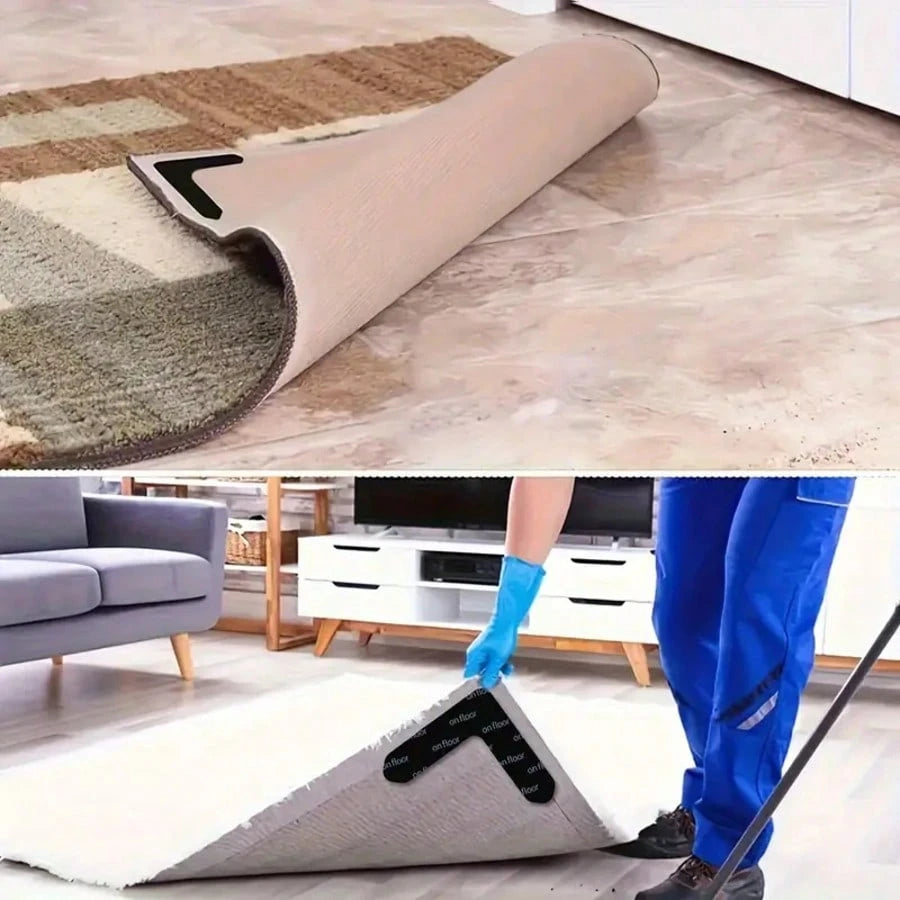 2/4/8pcs L-Type Anti Slip Carpet Stickers And Adhesives, Suitable For Living Room, Dining Room, Bathroom Tile And Wooden Floor Areas, Prevent Movement And Sliding, Ensure The Mat Is Flat And Fixed, In