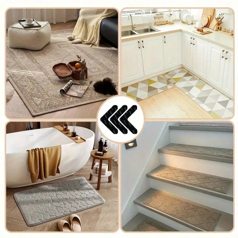 2/4/8pcs L-Type Anti Slip Carpet Stickers And Adhesives, Suitable For Living Room, Dining Room, Bathroom Tile And Wooden Floor Areas, Prevent Movement And Sliding, Ensure The Mat Is Flat And Fixed, In