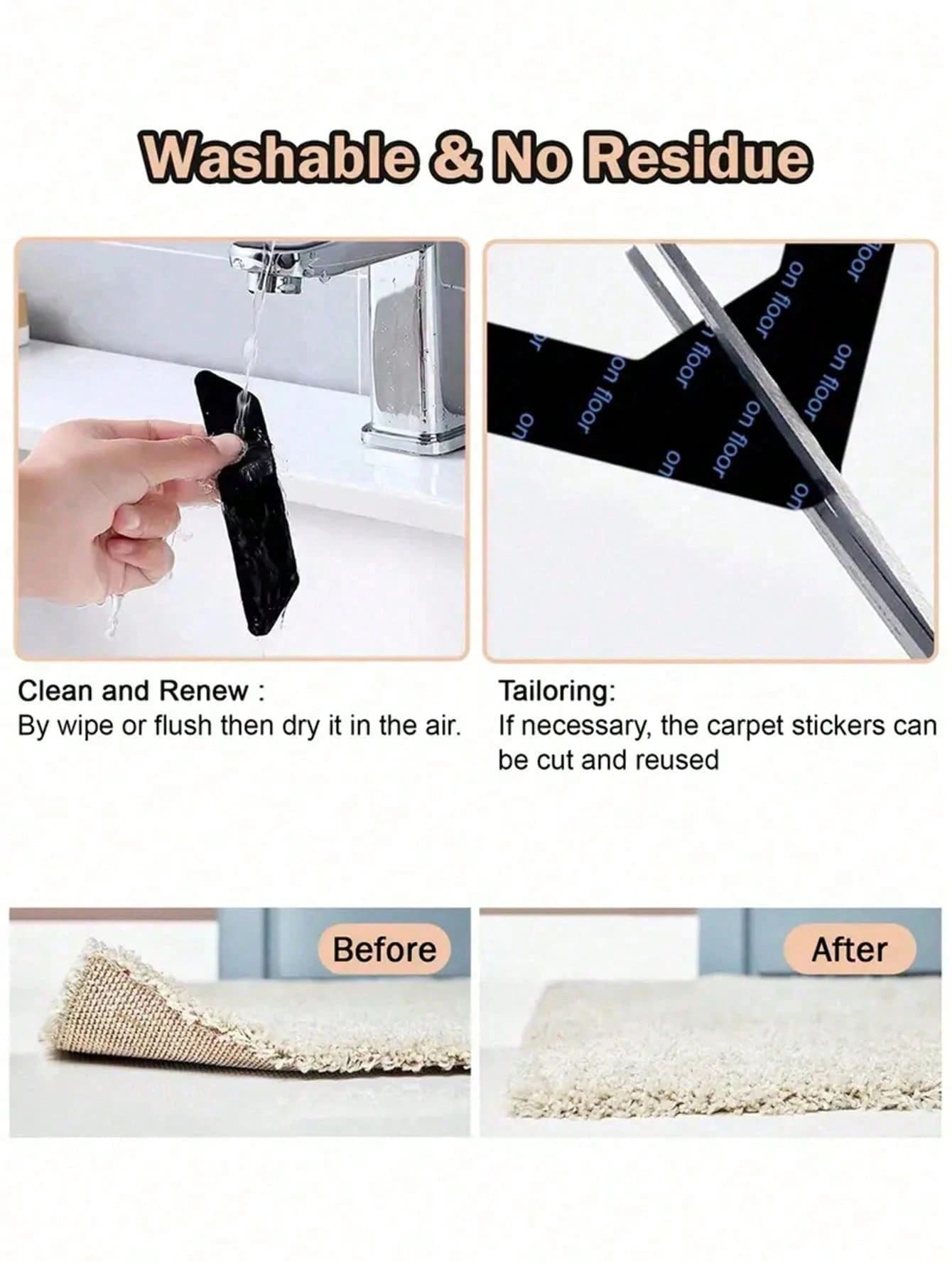 2/4/8pcs L-Type Anti Slip Carpet Stickers And Adhesives, Suitable For Living Room, Dining Room, Bathroom Tile And Wooden Floor Areas, Prevent Movement And Sliding, Ensure The Mat Is Flat And Fixed, In