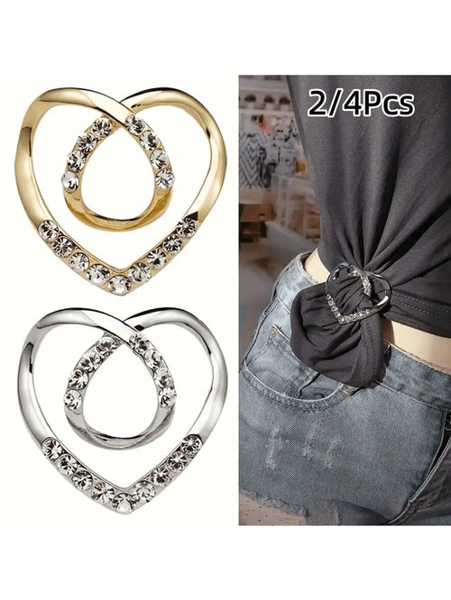 2/4Pcs Elegant Alloy Heart-Shaped Scarf Clip- Dual-Use T-Shirt Hem And Waist Cinch Buckle, Multicolor