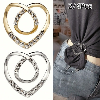2/4Pcs Elegant Alloy Heart-Shaped Scarf Clip- Dual-Use T-Shirt Hem And Waist Cinch Buckle, Multicolor
