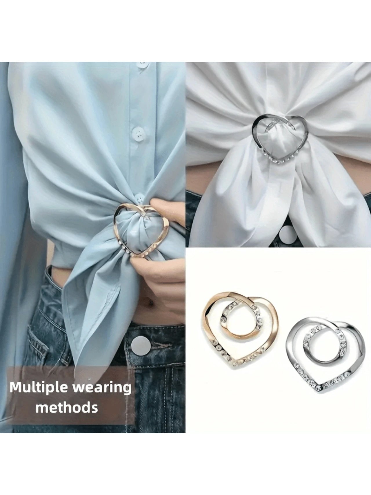 2/4Pcs Elegant Alloy Heart-Shaped Scarf Clip- Dual-Use T-Shirt Hem And Waist Cinch Buckle, Multicolor