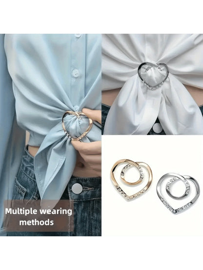 2/4Pcs Elegant Alloy Heart-Shaped Scarf Clip- Dual-Use T-Shirt Hem And Waist Cinch Buckle, Multicolor