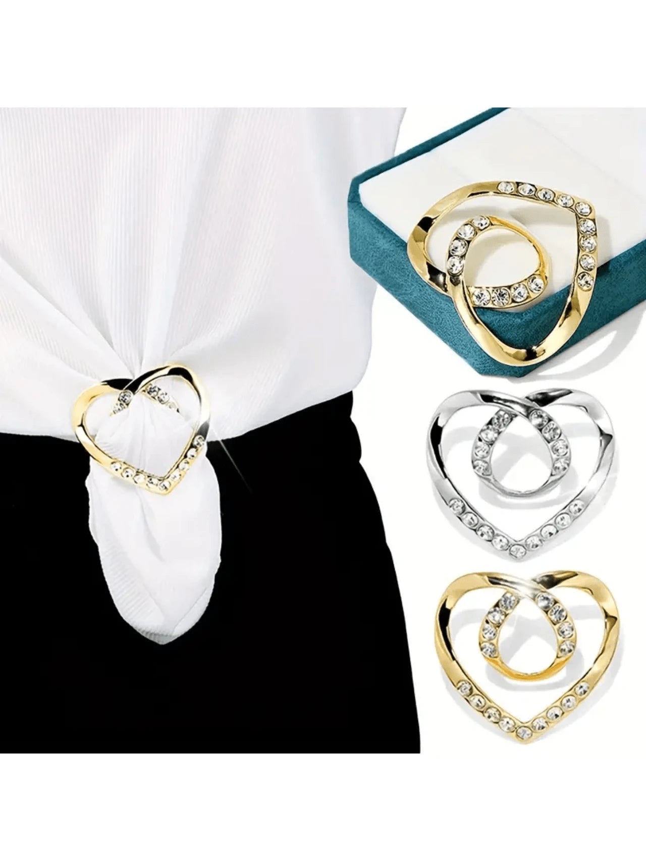 2/4Pcs Elegant Alloy Heart-Shaped Scarf Clip- Dual-Use T-Shirt Hem And Waist Cinch Buckle, Multicolor